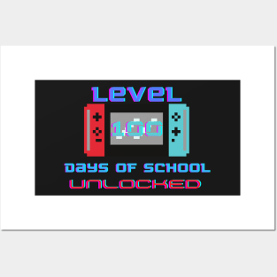 Level 100 Days Of School Unlocked Gamer Video Games Boys Posters and Art